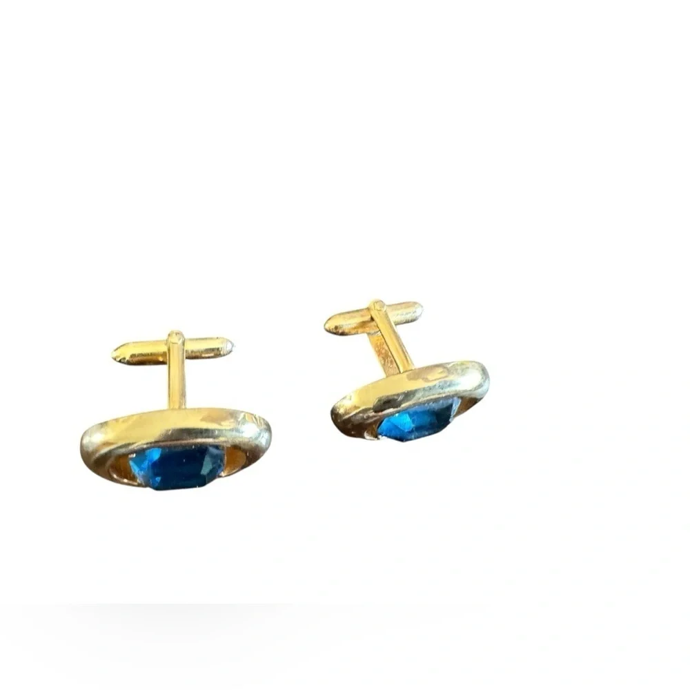 Vintage Gold with Blue jewels Swank Cufflinks